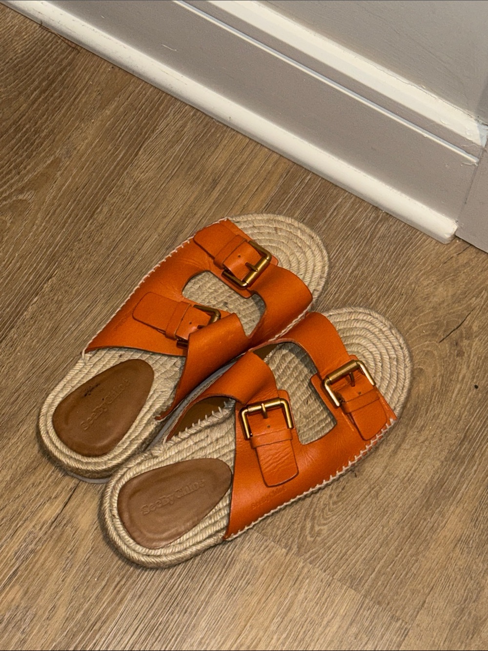 See By Chloé Orange Double-Buckle Rope Slide Sandals